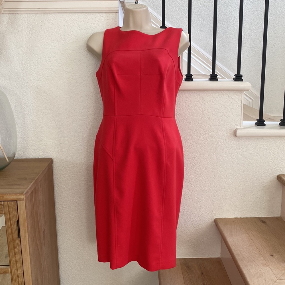 Eliza J Red sheath dress red fitted knit career classic sheath dress. Sz 8P
